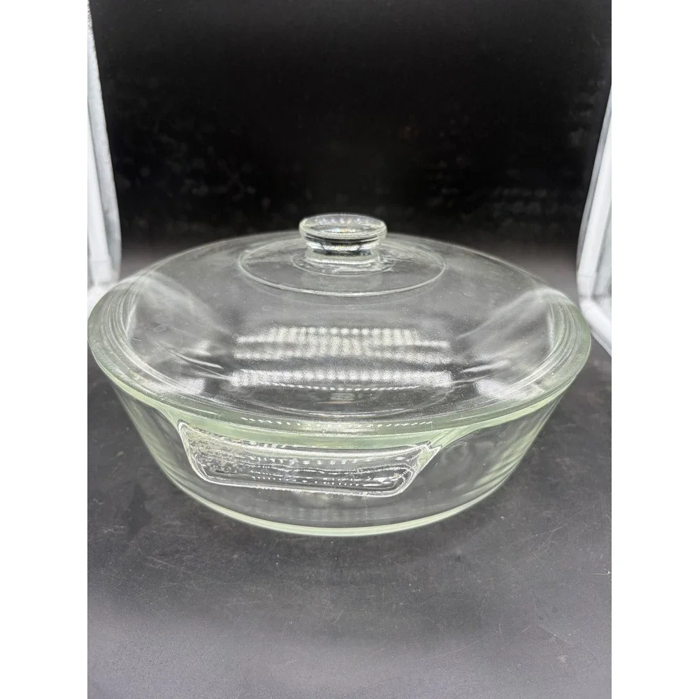 Anchor Hocking Clear Glass Round Casserole Dish with Lid 2 Quart USA Made